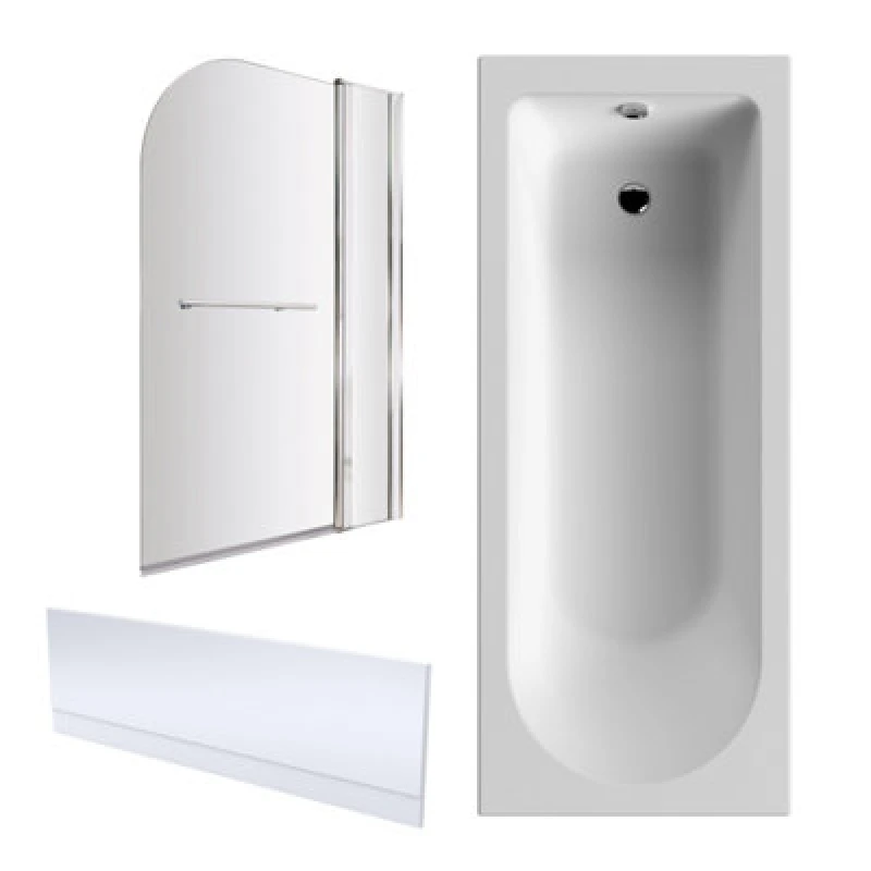 Image of Balterley 1700x750mm Round Bath, Front Panel, Screen with Fixed Panel and Rail White