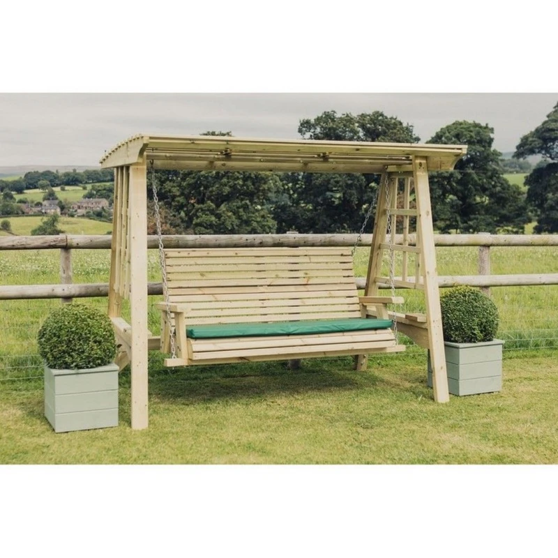 Image of Churnet Valley Garden Furniture Ltd Antoinette 3 Swing Seat - Min. Assembly Required - Set of Cushions Inc in Brown Brown Unisex