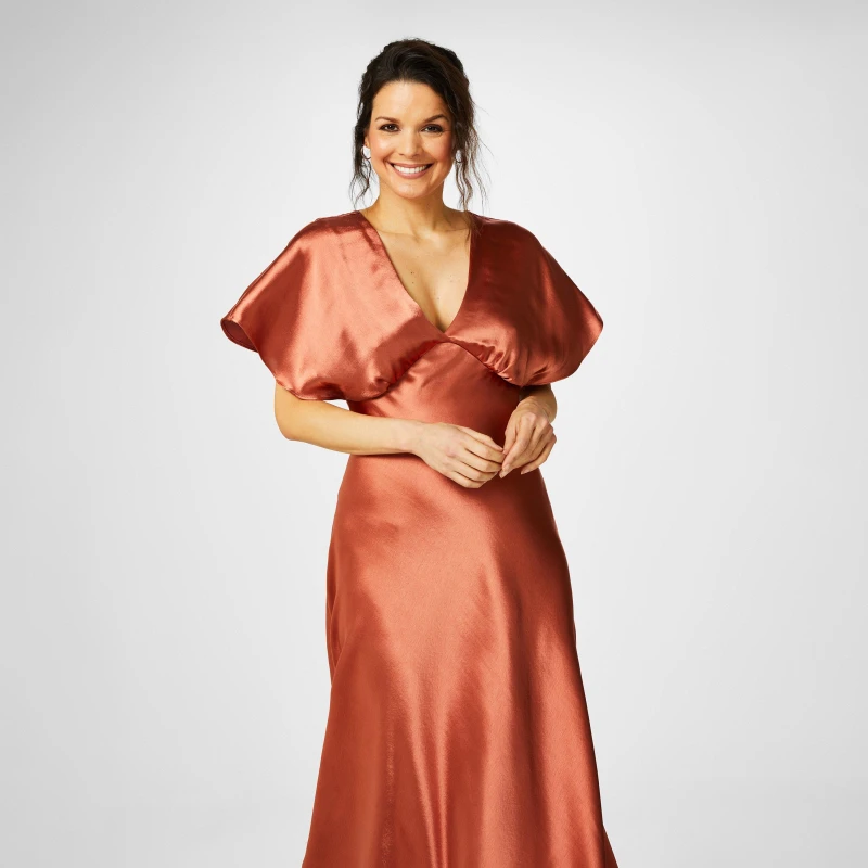 Image of Biba Biba Satin Maxi Dress - Orange Orange 8