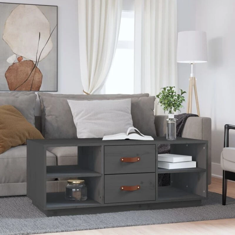Image of Vidaxl Coffee Table Grey 100X50X41cm Solid Wood Pine, Grey 818272
