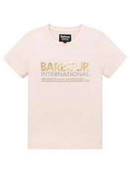 Image of Barbour International Girls Distance Logo Short Sleeve T-Shirt - Pink