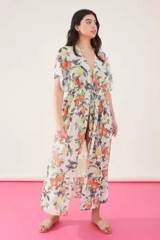 Image of Lemon and Orange Maxi Chiffon Kimono