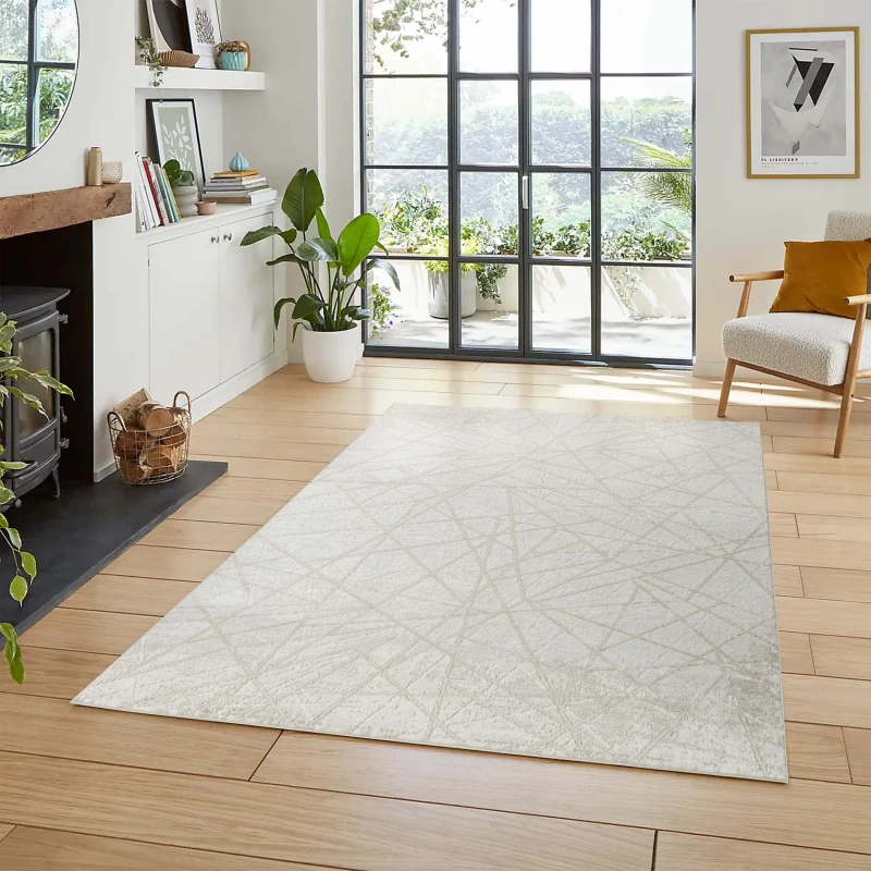 Image of Perla Modern Abstract Linear Living Room Area Rug Metallic Sheen Contemporary Hallway Runner Axis-Beige 160X230 Cm