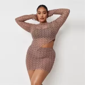 image of Missguided Coord Mesh Mini Skirt Monogram Mg - Brown