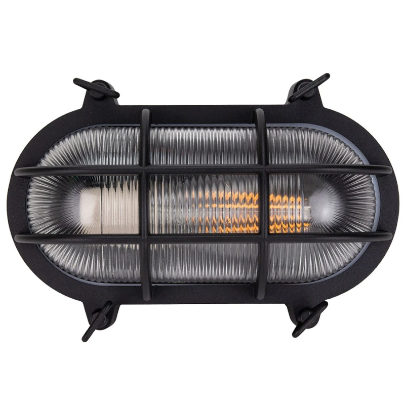 Image of Happy Homewares Industrial Nautical Marine Style Black Cast Aluminium Outdoor Bulkhead Light Black Unisex