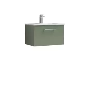 image of Nuie Arno 600mm Wall Hung 1 Drawer Vanity & Basin 2 Satin Green