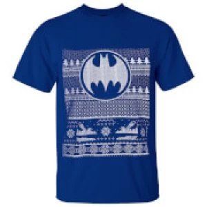 image of DC Comics Mens Batman Fairisle Christmas T-Shirt - Blue - M