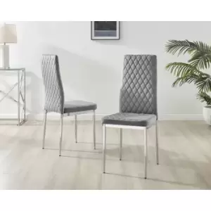 Image of Furniturebox UK - Set of 4 Furniturebox Grey Velvet Milan Dining Chairs With Silver Legs