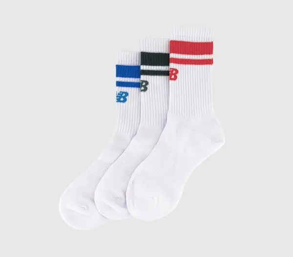Image of New Balance Socks Essentials Line Midcalf 3 Pairs Black Red Blue Stripe, S