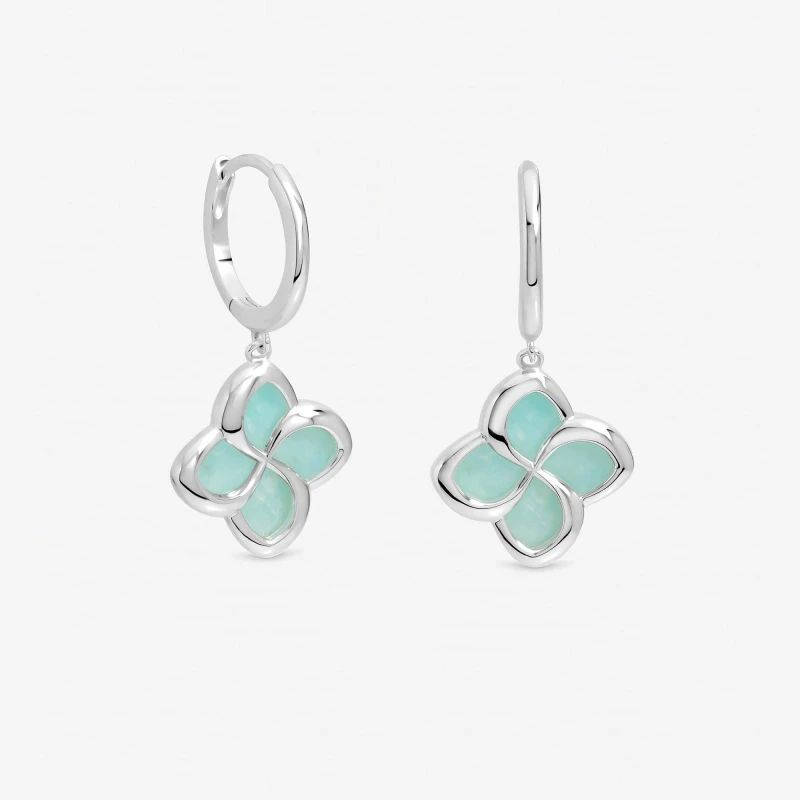 Image of Inicio Sterling Silver Plated Turquoise Clover Huggies Huggie Earrings One Size Silver 73776211000