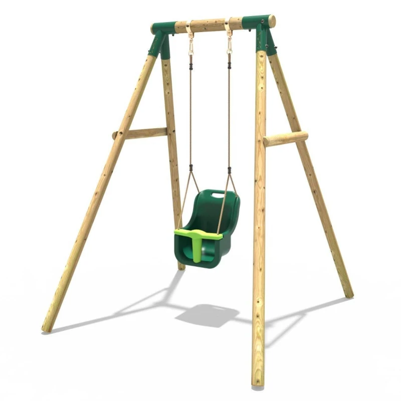 Image of Rebo Wooden Single Garden Swing Set - Baby Seat - Pluto Green