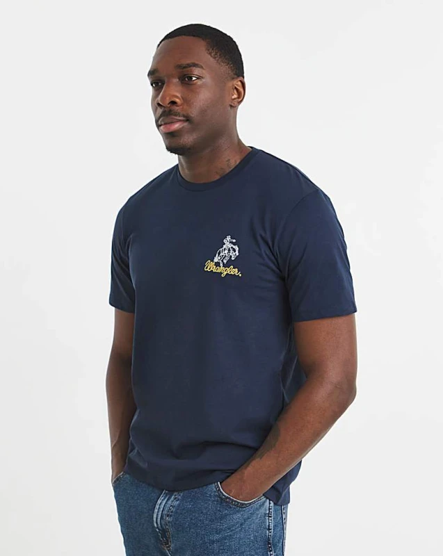 Image of Wrangler Wrangler Embroidery T-Shirt - Navy Navy - Wrangler - Size: XL Navy Male XL WR07404