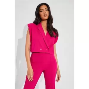 Image of I Saw It First Hot Pink Sleeveless Blazer With Shoulder Pads - Pink