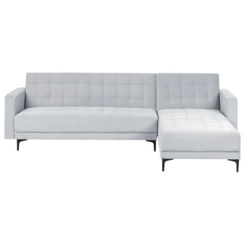 Image of Beliani Modular Corner Sofa Bed 4 Seater Aberdeen Velvet Light Grey Left Hand