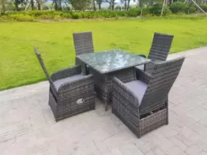 image of Fimous 4 Seater Outdoor Dark Grey PE Rattan Lounge Complete Sofa Set with Tempered Glass Table