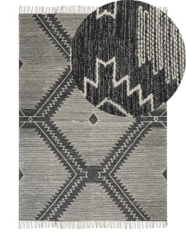 Image of Beliani Rug Arbaa Black 140 X 200 Cm Cotton