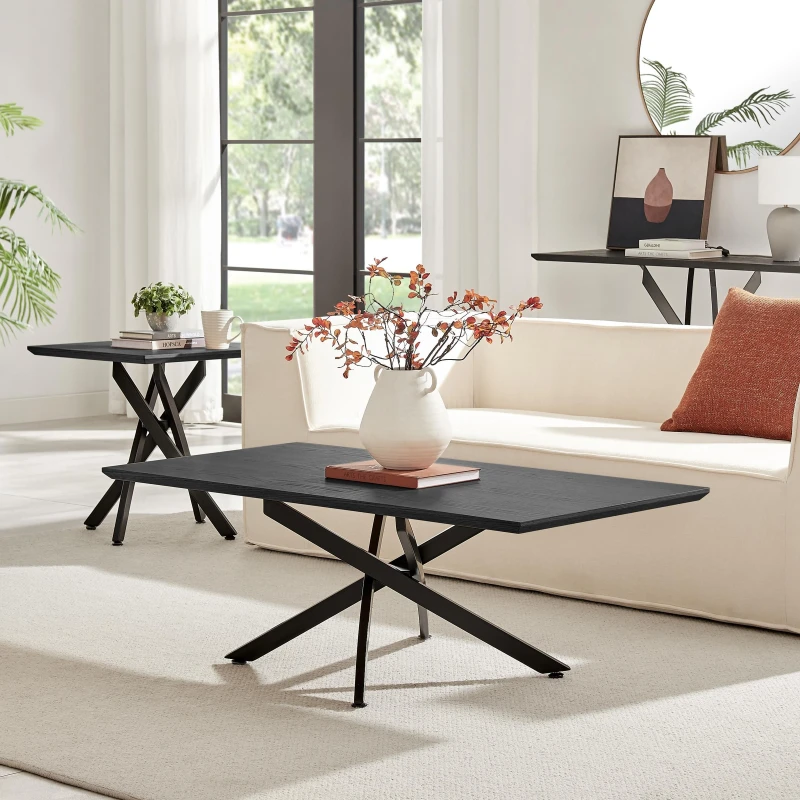 Image of FurnitureboxUK FurnitureboxUK Leonardo Rectangular Black Wood Veneer Coffee Table in Light Oak Light Oak One Size Unisex 5056784308165