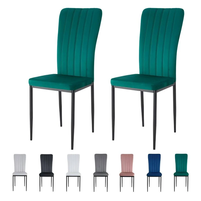 Image of MCC Elle Velvet Effect Set Of 2 Dining Chairs Green ELLEGREEN