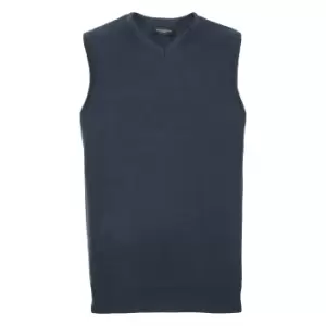 Image of Russell Collection Mens V-Neck Sleevless Knitted Pullover Top / Jumper (XXS) (French Navy)