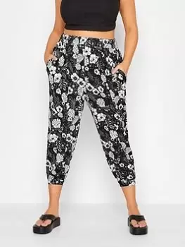 Image of Yours Crop Harem Mono Floral Cluster - Black, Size 18, Women