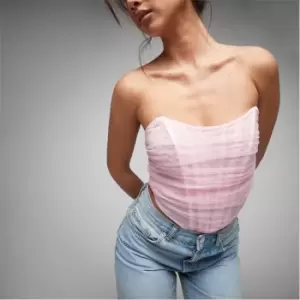 image of Missguided Petite Dobby Mesh Bandeau Corset Top - Pink