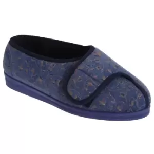 image of Comfylux Womens/Ladies Helen Floral Superwide Slippers (4 UK) (Blueberry)