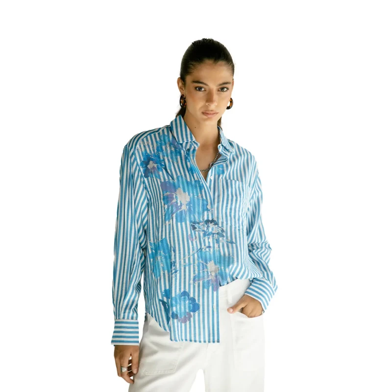 Image of Freeman T Porter Womens blouse Freeman T Porter Chella Bleached Flowers Bleu Female XL
