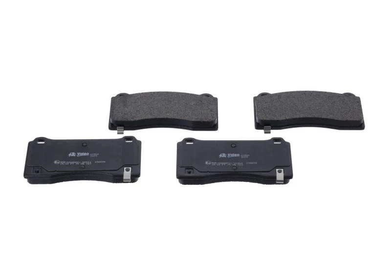 Image of VALEO 610549 Brake pad set E-PERFORMANCE Front Axle, with acoustic wear warning, with anti-squeak plate Brake Pad Set,disc brake (402)