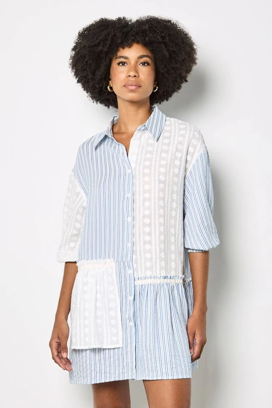 Image of Apricot Womens Mix Stripe Shirt Mini Dress in Blue Size: 16 Blue Female 16