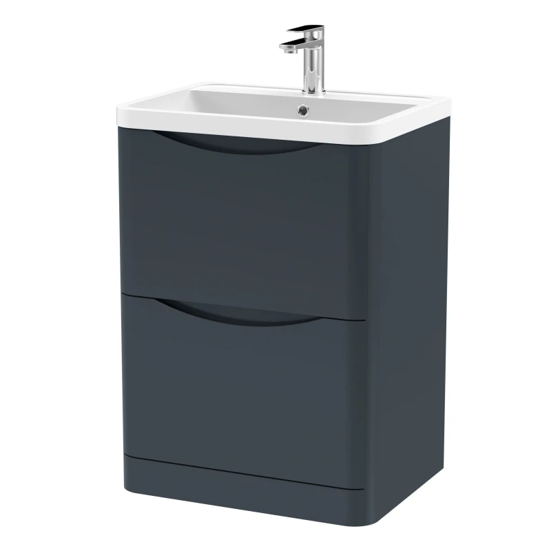 Image of Balterley Floor Standing 2 Drawer Vanity Basin Unit Polymarble Basin 600mm Black