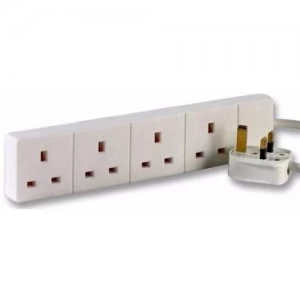 Image of Zexum White UK 3 Pin Plug 4 Gang 4G Socket Extension Cord Cable Lead - 5 Metres