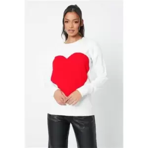 image of I Saw It First Cream Love Heart Oversized Knitted Jumper - White