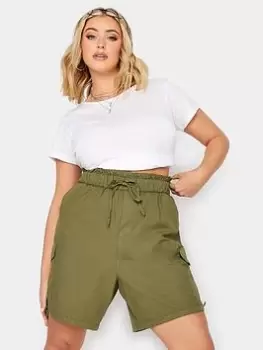 Image of Yours Paperbag Cargo Shorts Khaki, Green, Size 18, Women