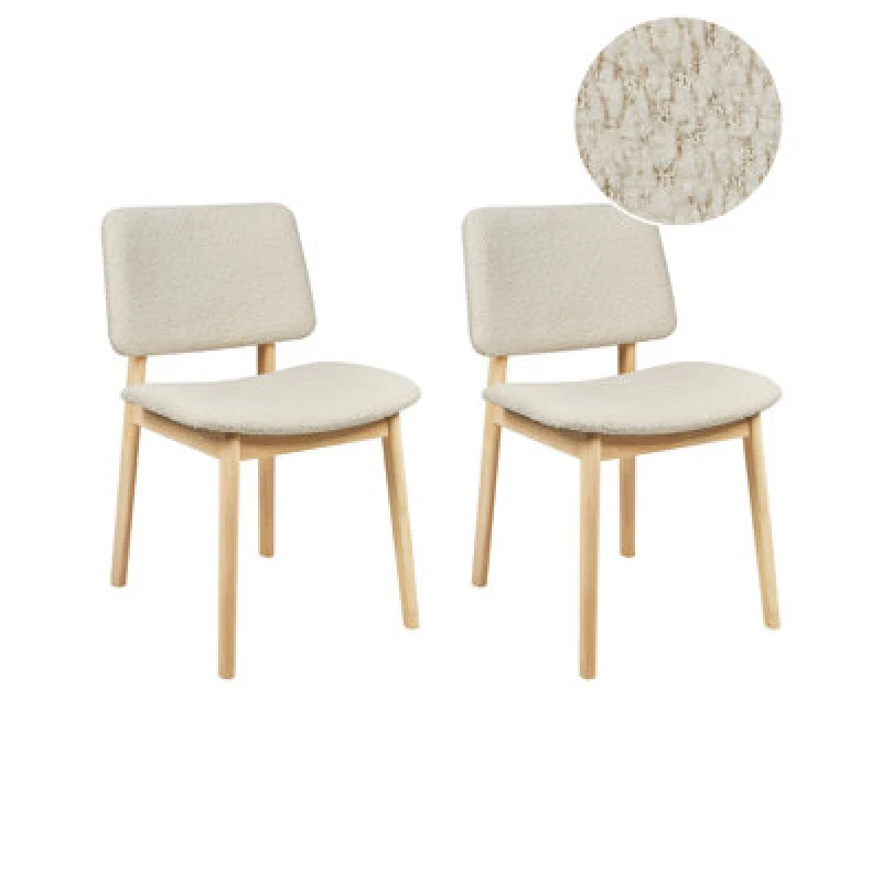 Image of Beliani Set Of 2 Dining Chairs Blane Boucle Light Brown/ White
