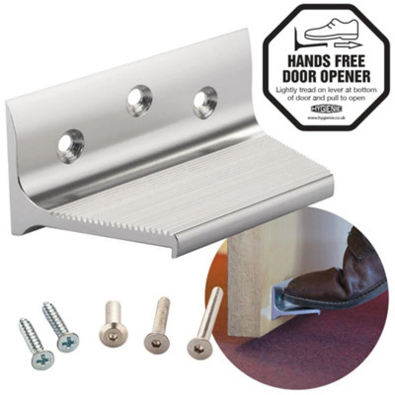 Image of Valiant Hands Free Foot Pull Door Opener (1-Pack) Metallic Silver