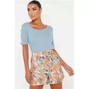 Image of I Saw It First Mustard Printed Shorts With Buttton - Yellow