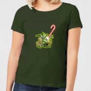 Image of Star Wars Candy Cane Yoda Womens Christmas T-Shirt - Forest Green - L