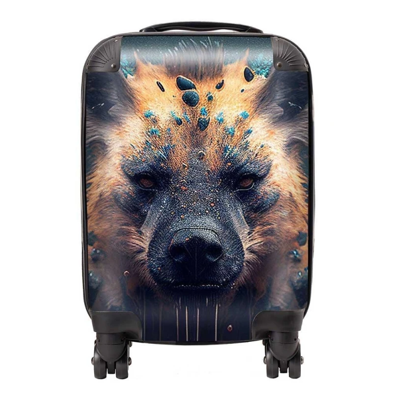 Image of Warren Reed - Designer Hyena Face Splashart Dark Background Suitcase in Brown Size: Large Brown Unisex Large