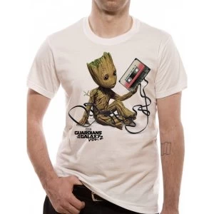 Image of Guardians Of The Galaxy 2 Groot & Tape Unisex Large T-Shirt - White