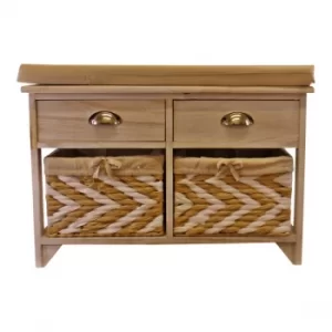Image of White Wooden Storage Bench With 2 Drawers & 2 Baskets