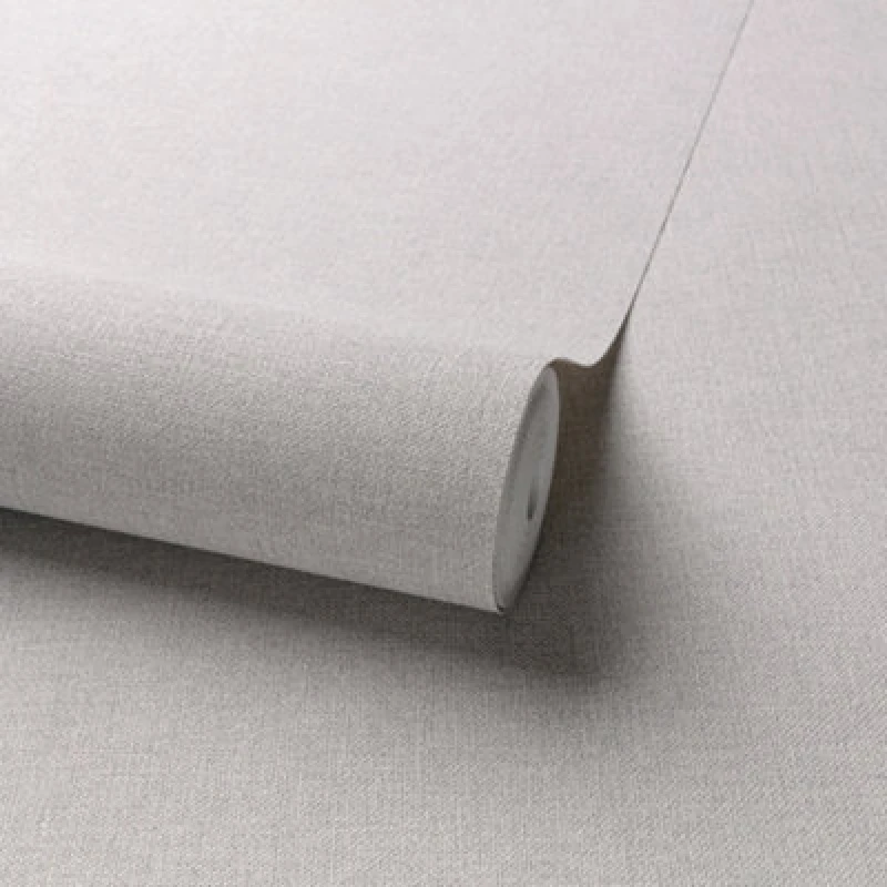 Image of Grandeco Panama Plain Textured Linen Fabric Wallpaper, Light Grey