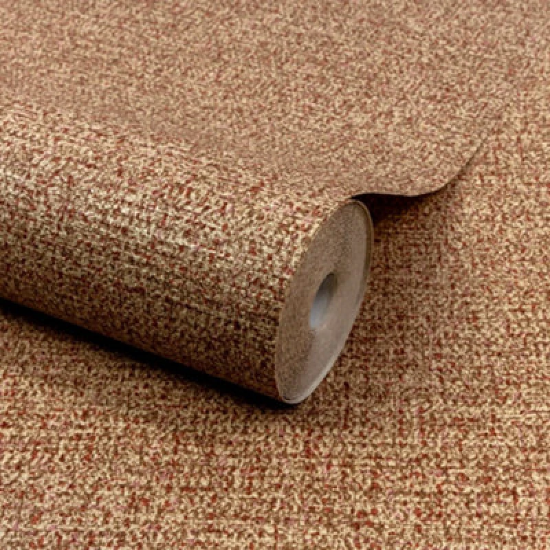 Image of Grandeco Boutique Mysore Twill Plain Fabric Luxury Weight Embossed Wallpaper, Coral Rust