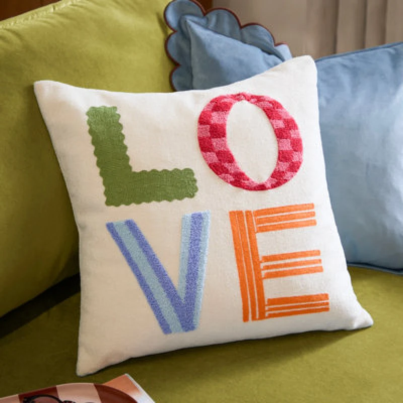 Image of Furn Love Tuft Embroidered Cushion Size: 45cm x 45cm Multicolor Unisex 45cm x 45 cm