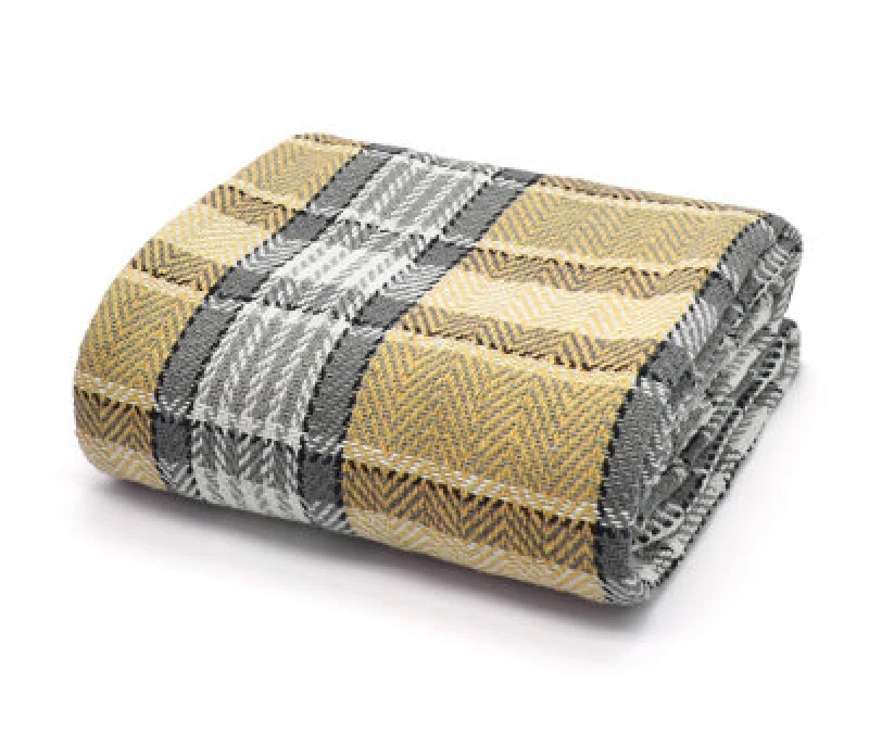 Image of Velosso Soft Weave Cotton Throw Blanket - Ideal For Sofa, Bed, Armchair - 70Cm X 100Cm - Grey And Ochre