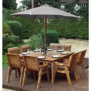 Image of Charles Taylor Eight Seater Square Table Set with Single Bench and Parasol, Grey