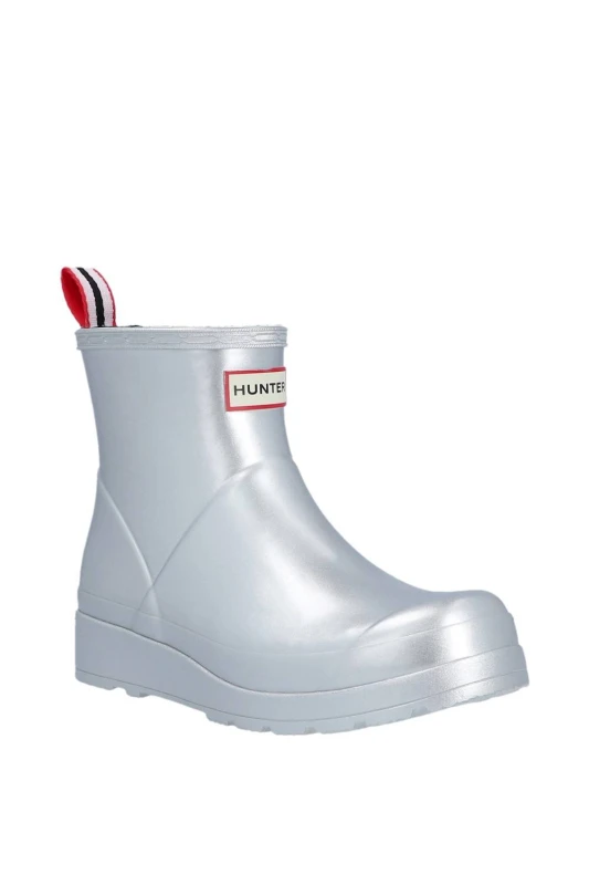 Image of Hunter Womens Play Short Boot Metallic in Silver Size: 7 Silver Female 7