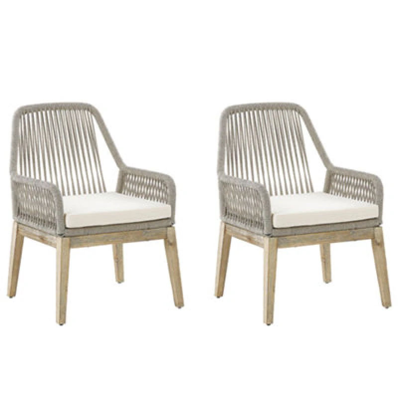 Image of Beliani Set Of 2 Garden Chairs With Cushions Olbia Off-White
