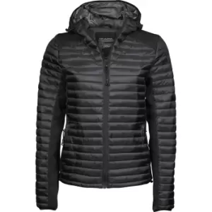 image of Tee Jays Womens/Ladies Crossover Hooded Padded Outdoor Jacket (L) (Black Melange)