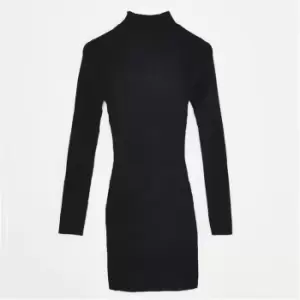 image of Missguided Recycled Petite Rib Funnel Neck Knit Mini Dress - Black