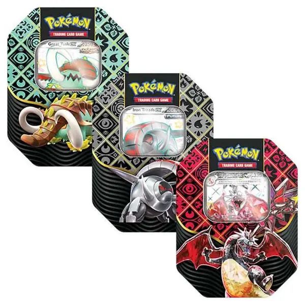 Image of Pokemon TCG Scarlet & Violet 4.5 Paldean Fates Tin - Great Tusk/Iron Treads/ Charizard (One At Random)